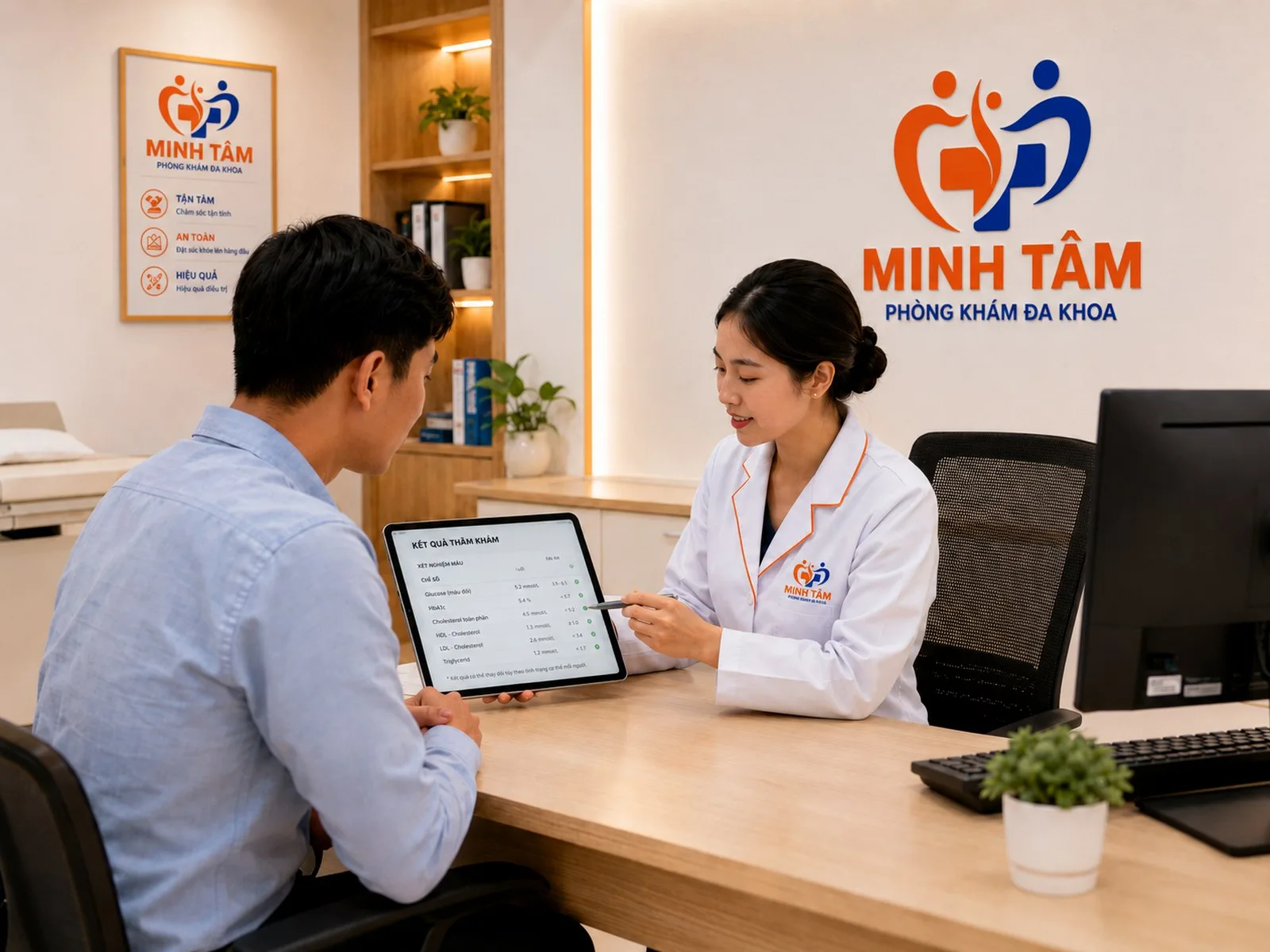 Bác sĩ tư vấn kết quả thăm khám cho người bệnh